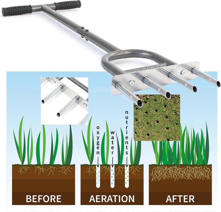 Immagine prodotto Wiltec Hand Aerifizierer Stahl Handaerifizierer T-Griff 4 Zinken Rasenlüfter