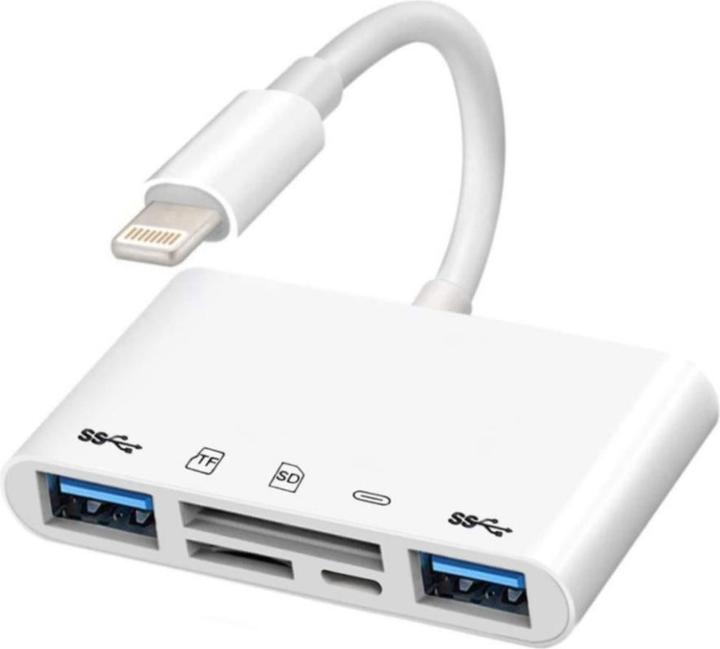 Image du produit Apfelkiste Lecteur de carte Lightning vers SD/MicroSD & adaptateur de charge pour iPhone/iPad (Lightning, USB-A, MicroDot)