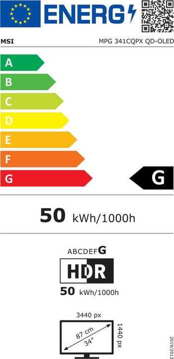 Label énergétique MSI MPG 341CQPX QD-OLED (3440 x 1440 pixels, 34")