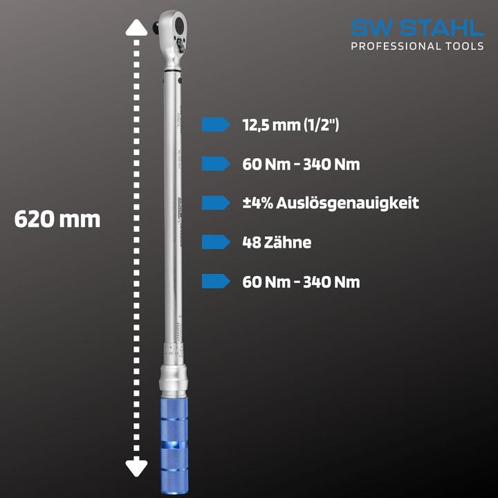 Actual product image SW-Stahl 03821L Torque spanner 1/2 60-340 Nm I Reversible ratchet long I 62 cm long 48 teeth I Twist (1/2", 340 Nm, 60 Nm)