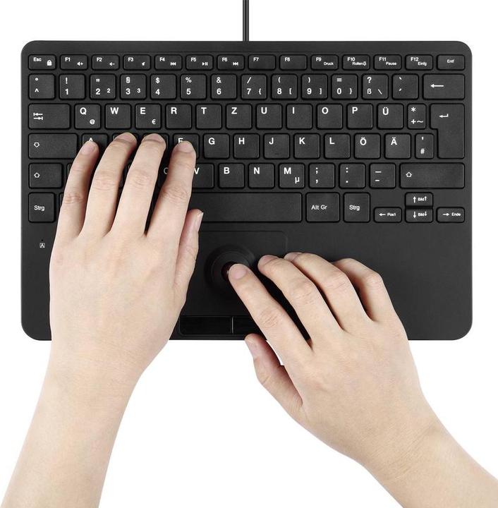 Actual product image Perixx PERIBOARD-526 H EN, Wired mini USB keyboard with trackball - scissor keys - 2 USB ports (DE, Cable)