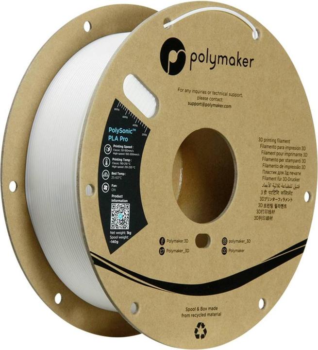 Polymaker PolySonic High Speed PLA PRO (PLA+, 1.75 mm, 1000 g, Weiss)