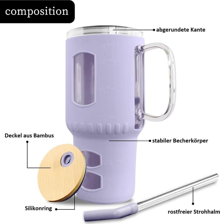 Image du produit Gewürzladen Näfels Glasbecher mit Strohhalm & Bambusdeckel (0.96 l)