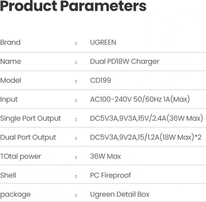 Produktbild Ugreen USB-C 36W PD Ladegerät 2-Port (36 W)