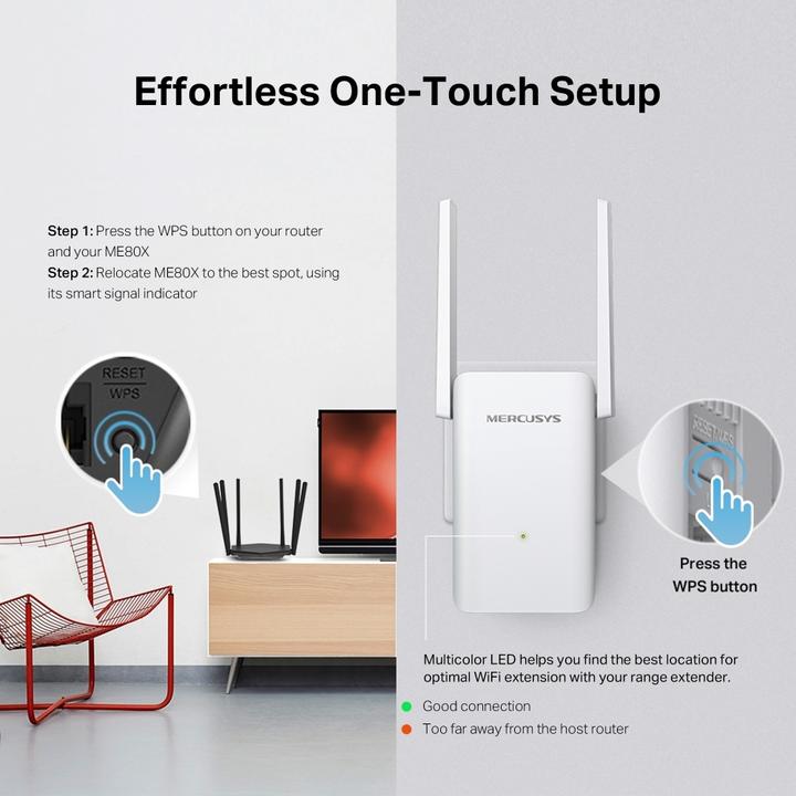 Actual product image TP-Link WL-Repeater ME80X AX3000 Wi-Fi Range Extender (2402 Mbit/s, 574 Mbit/s)