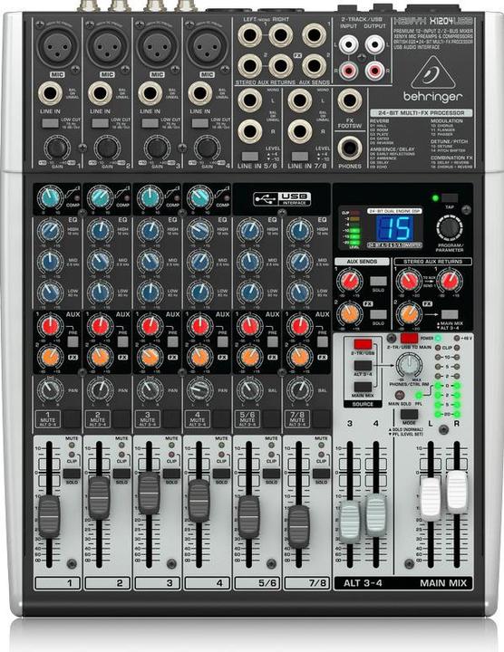 Produktbild Behringer XENYX X1204USB, 8 Kanal Mischpult Effekten und USB (Studio- und Livemixer)