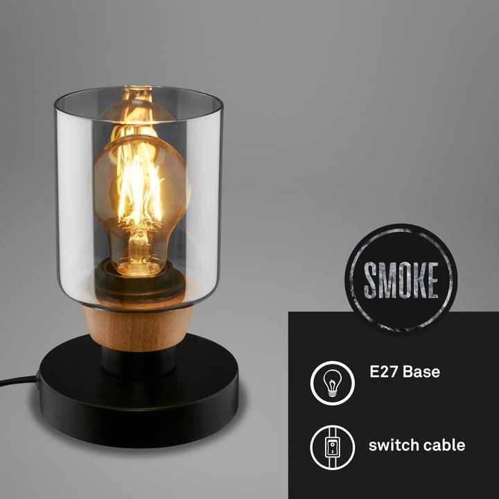 Actual product image Briloner Table lamp, with wood, smoked glass, 1xE27/max.10W (E27)