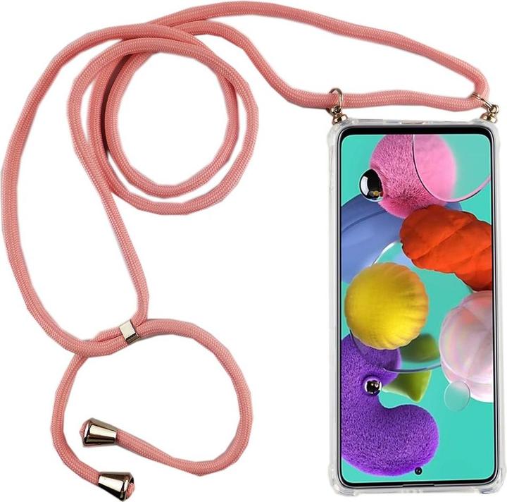 Actual product image König Design Mobile Phone Chain for Samsung Galaxy A51 with Strap Case to hang around Cord Case Pink