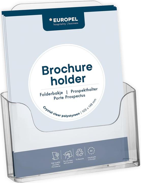Produktbild Europel Tisch-Prospekthalter, A4 hoch, 1 Fach, glasklar für Format DIN A4, aus Polystyrol, Fachtiefe: 41 mm (A4)
