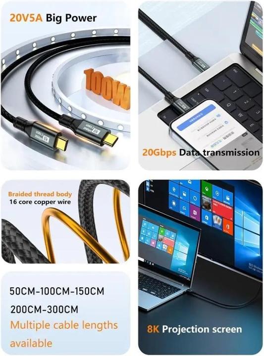 Immagine prodotto PowerGuard Cavo NylonBraid Data & Charge USB-C USB 3.2 Gen 2x2 20 Gbit/s 8K 100W 1m (USB 3.2 Gen 2x2)