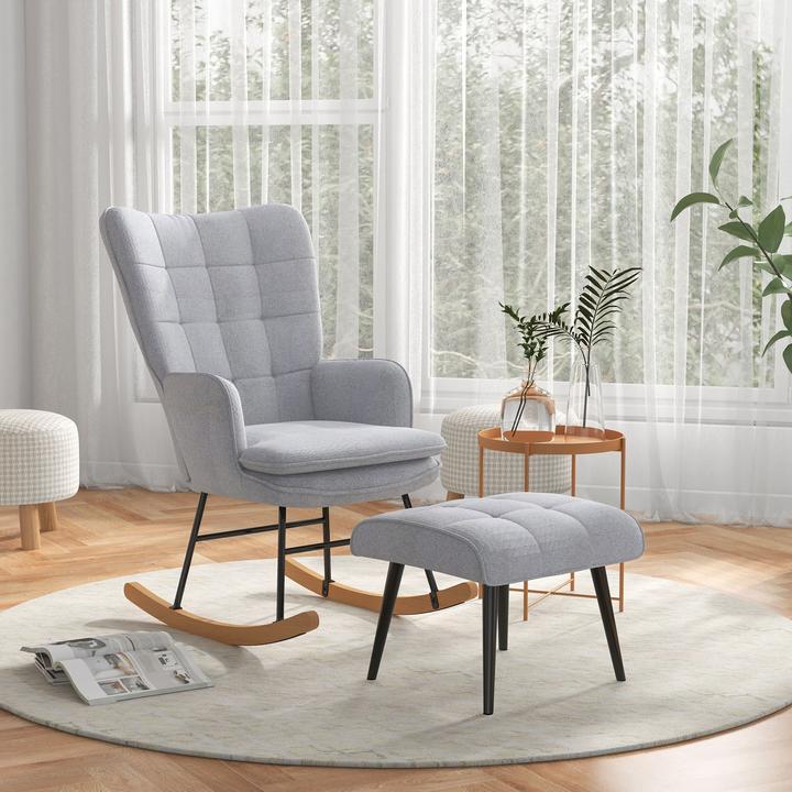 Image du produit Homcom Fauteuil à bascule avec tabouret et dossier haut