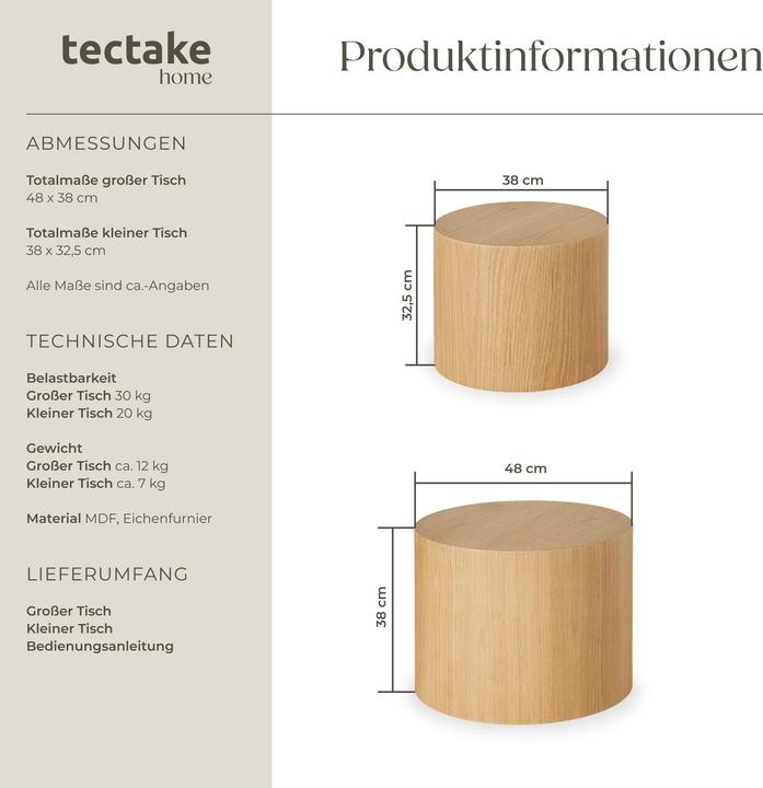 Produktbild tectake Danny (Ø 48 x 38 cm, Ø 38 x 32.5 cm)