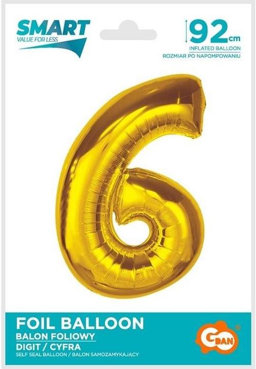Actual product image GoDan Smarter Folienballon Nummer 6, Gold, 92 cm