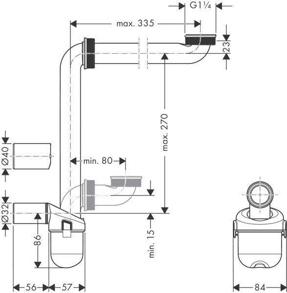 Actual product image hansgrohe space-saving siphon, for washbasins, 50mm, 54235000 (Washing machine siphon)