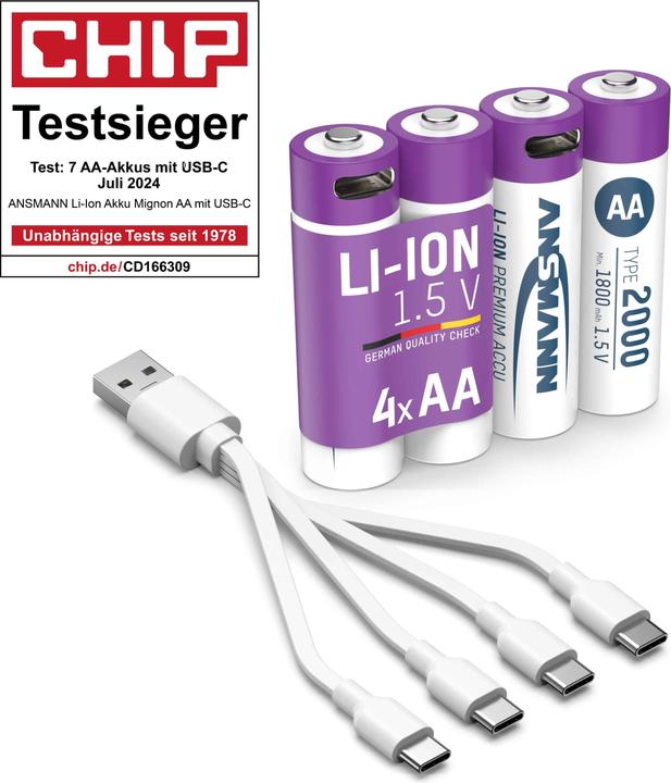 Produktbild Ansmann Li-Ion Premium Accu (4 Stk., AA, 1800 mAh)