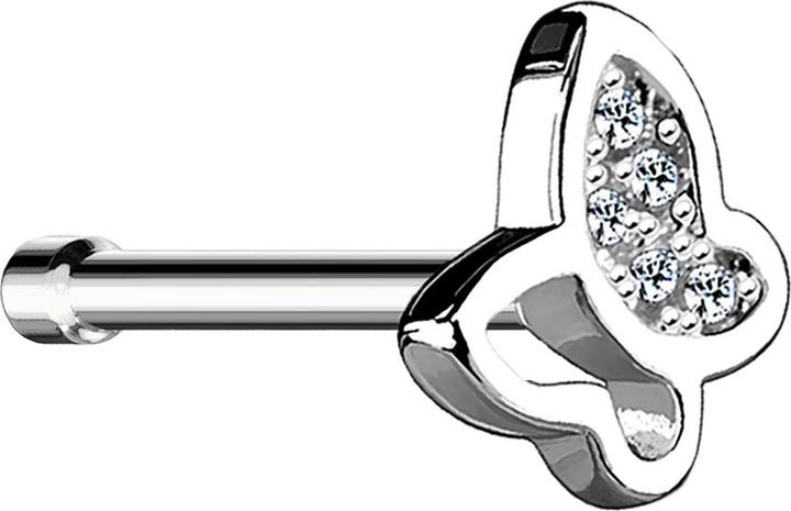 Image du produit Star Piercing Nasenstecker gerade silber mit Schmetterling und Kristall (Acier chirurgical 316L, Laiton)