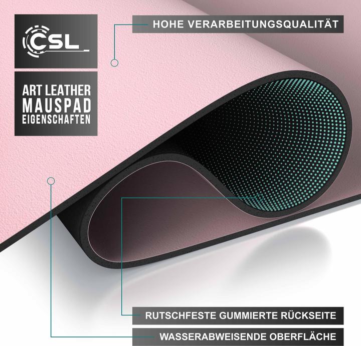 Produktbild CSL Mauspad, Mausmatte XXL, Elegante Leder Optik, Schreibtischunterlage 900 x 400 mm, rose (XXL)