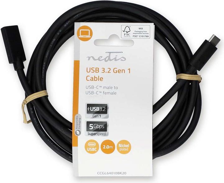 Image du produit Nedis Câble USB | USB 3.2 Gen 1 | USB-C™ mâle | USB-C™ femelle | 60 W | 4K@60Hz | 5 Gbps | Vernick (2 m, USB 3.2 Gen 1)