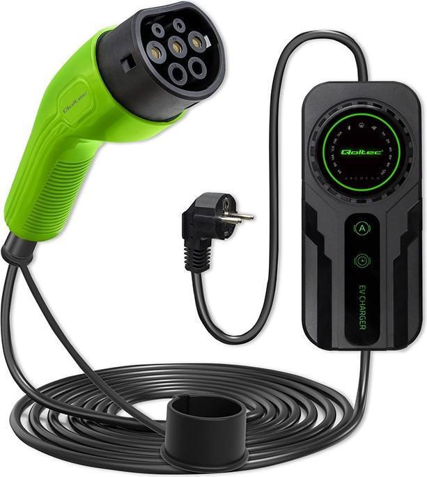 Qoltec Mobilna ładowarka do samochodu elektrycznego EV z regulacją 2w1 Typ2 | SCHUKO | 3.5kW | 230V (Type 2, 3.50 kW, 16 A)