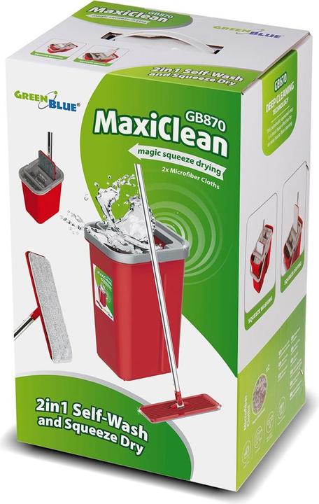 Produktbild Greenblue Flachbesen + Eimer + Teleskopstange + 2 x Mikrofasermatte 5,7 L Bodenreinigung XXL Set Schwenkkopf (1 Stk.)