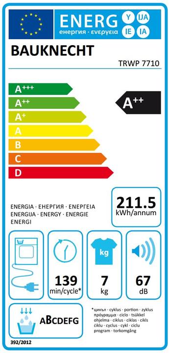 Energie-Label Bauknecht EcoStyle TRWP 7710 (7 kg, Rechts)