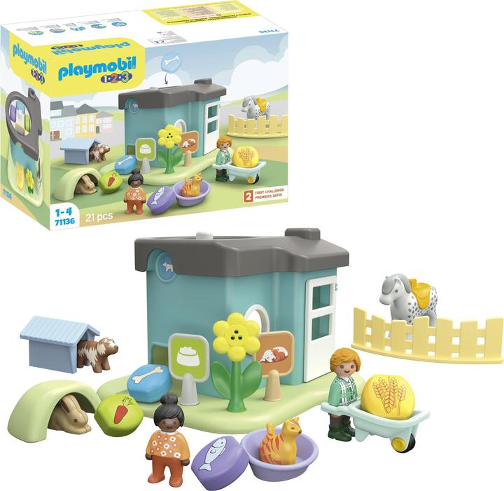 Actual product image Playmobil 71136 1.2.3: Pet boarding with food dispenser (71136, Playmobil 1.2.3)