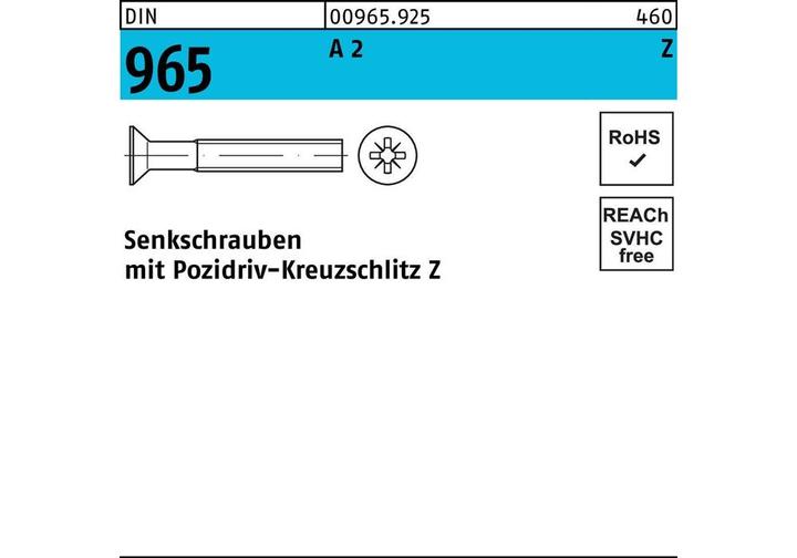 Produktbild Senkschraube DIN 965 Kreuzschlitz-PZ M 2 x 14 -Z A 2 (1000 Schrauben pro Stück)
