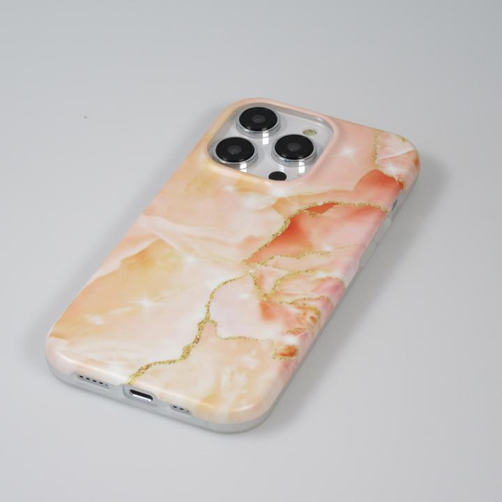 Actual product image PhoneLook Coque silicone rigide mat avec effet marbre imprimé saumon (Apple iPhone 14 Pro)