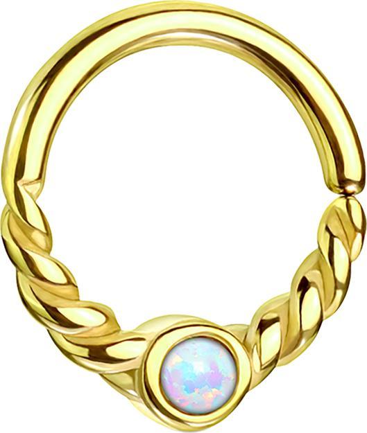 Star Piercing Micro Piercing Ring vergoldet halb geflochten mit Opal weiss (Chirurgenstahl 316L, ohne Messing)