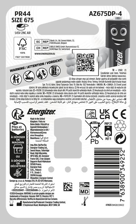 Produktbild Energizer Hörgerätebatterie 675 (4 Stk., 675, 635 mAh)
