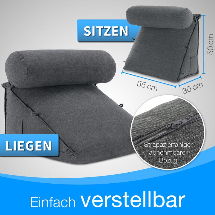Produktbild Aktivshop Rückenkissen Bett/Sofa mit Abnehmbarer Nackenrolle und Seitentasche, Rückenstützkissen mit (55 x 50 x 30 cm)