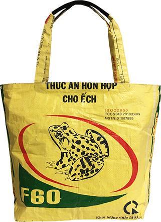 Bekos Upcycling - Grosser Shopper XXL aus recycelten Futtersäcke Frosch gelb