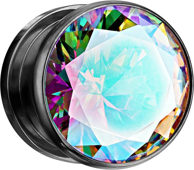 Actual product image Star Piercing Flesh Plug black with large crystal multicolour (without brass, Surgical steel 316L)