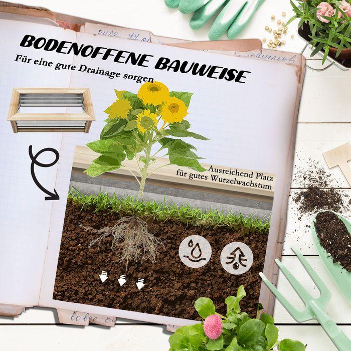 Image du produit Swisshandel24 Lit surélevé en métal, bac à fleurs, bac à plantes avec cadre en bois, bac à légumes, bac à herbes