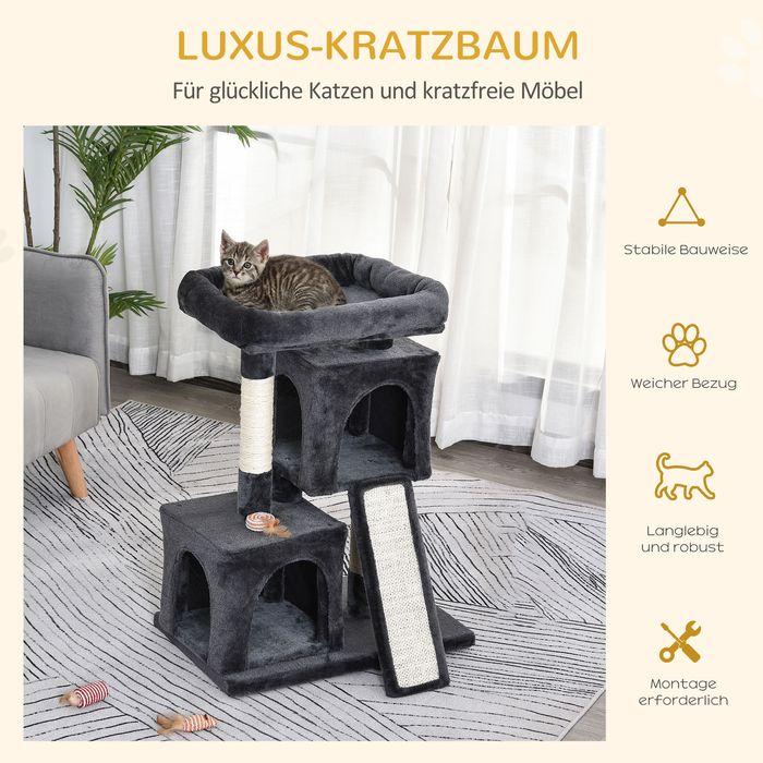 Produktbild Swisshandel24 Katzenbaum mit Sisalsäulen, Katzenkratzbaum, Katzen Kletterbaum, Katzenbaum, Dunkelgrau, 59 x 39 x 8 (83 cm, Dunkelgrau)