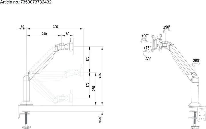Actual product image Multibrackets Table Mount Gas Lift Arm Desk (Wall, Table, 32")