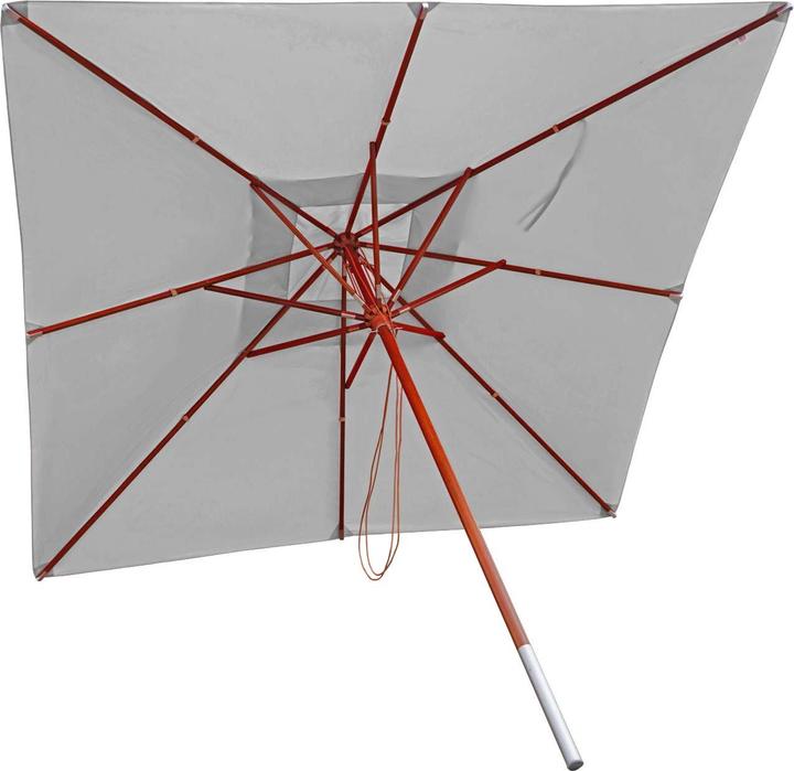 Actual product image Swisshandel24 Gastronomy wooden parasol, garden parasol, polyester/wood 14kg, square 3x3m rope pull shockproof - h (3 m)