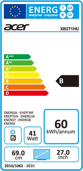 Energy Label Acer Predator XB271HU (2560 x 1440 pixels, 27")