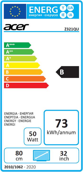 Energy Label Acer Predator Z1 Z321QU (2560 x 1440 pixels, 31.50")