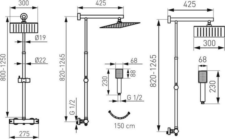 Actual product image FERRON Tytan shower set with chrome-plated thermostatic shower head (NP75SQ-TRV7U)