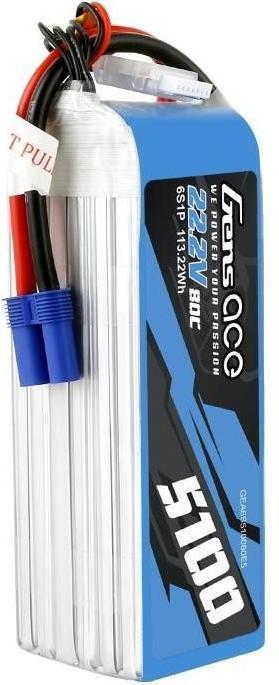 Actual product image Gens Ace Lipo Pack 5100mAh 22.2V 80C 6S1P(EC5) (22.20 V, 5100 mAh)