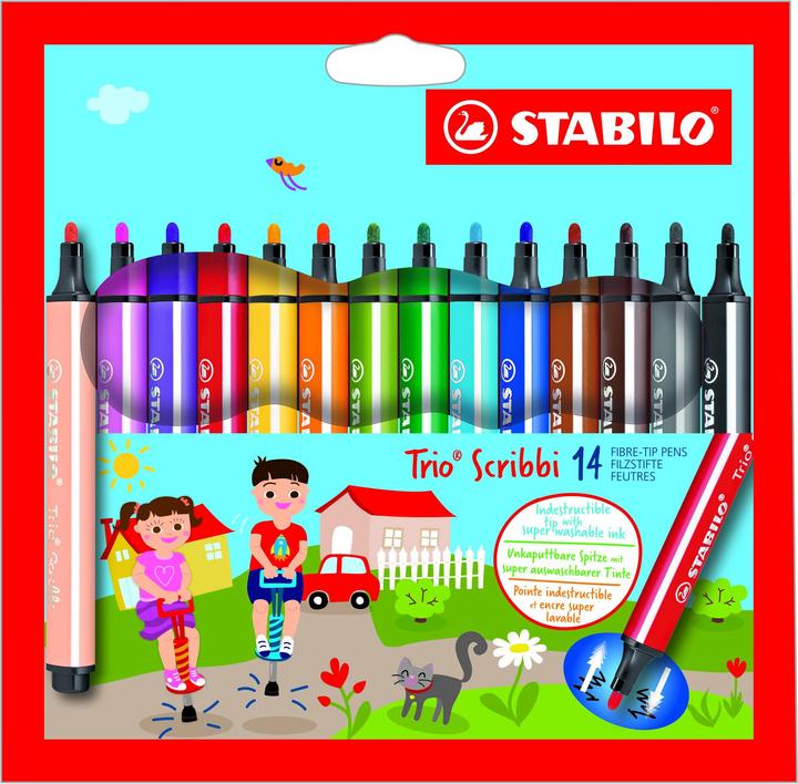 STABILO Trio Scribbi Pennarello triangolare a molla (Multicolore, 14 x)