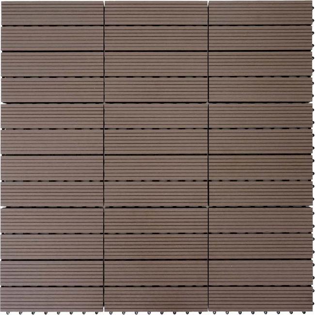 Actual product image Swisshandel24 WPC floor tile Rhone, wood look balcony/terrace, 11x each 30x30cm = 1sqm base, coffee linear (11 x, 30 x 30 cm)