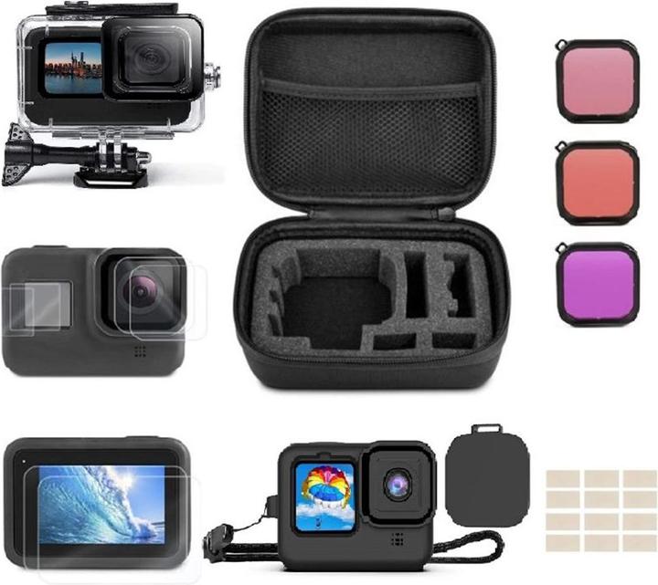 Ueli Express GoPro Hero 12 / 11 / 10 / 9 Black Boîtier étanche Filtre de plongée et kit de démarrage de voyage (Hero 12, Hero 11 Noir, Hero 10 Noir, Hero 9 Noir)