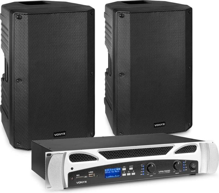 Vonyx set with 2x passive speakers and amplifier - 1000W - 15 inch - Bluetooth (Passive)