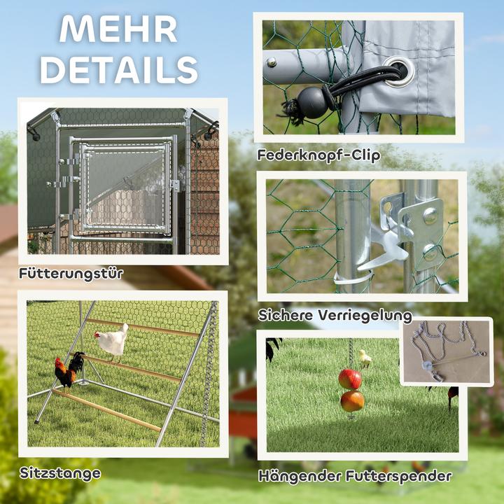 Produktbild PawHut Hühnerstall Verzinkte Stahlrohre, Stahlgitter Silber