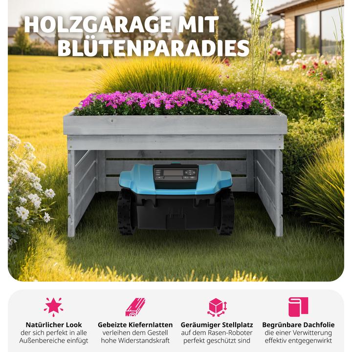 Image du produit tectake Garage pour robot tondeuse Hortus, bois, toit végétalisable (Tondeuse à gazon, Garage pour tondeuse robot)