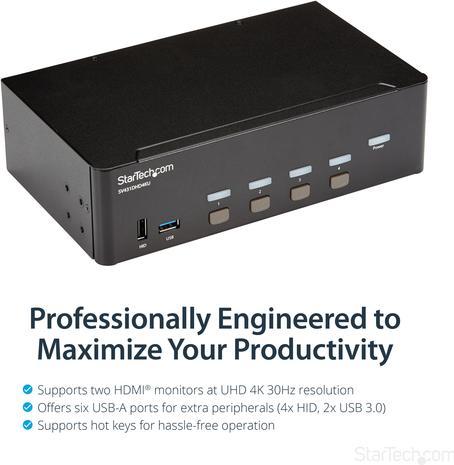 Produktbild StarTech KVM Switch HDMI 4 Port - 4K 30 Hz - KVM Extender für HDMI - KVM HDMI Umschalter