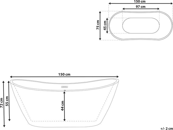 Produktbild Beliani Badewanne freistehend schwarz oval 150 x 75 cm ANTIGUA (180 l, 75 cm, 150 cm)