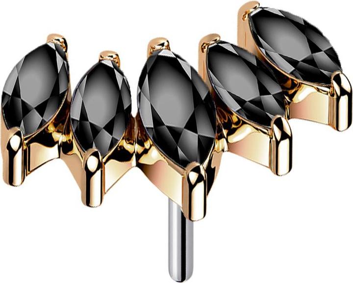 Produktbild Star Piercing Threadless Fächer rosegold mit fünf Kristalle schwarz (ohne Messing, Titan G23)